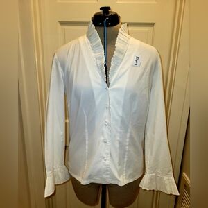 Peck & Peck Elegant White Ruffled Women's Top